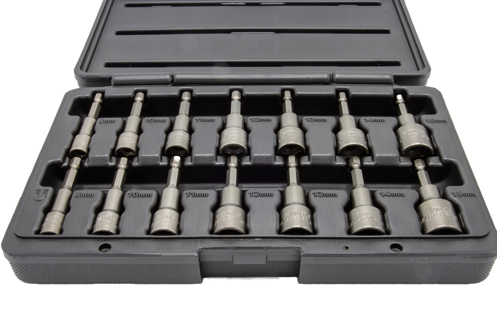 VIM Tools NSM100A 14pc Metric Nut Setter Set angled perspective in case