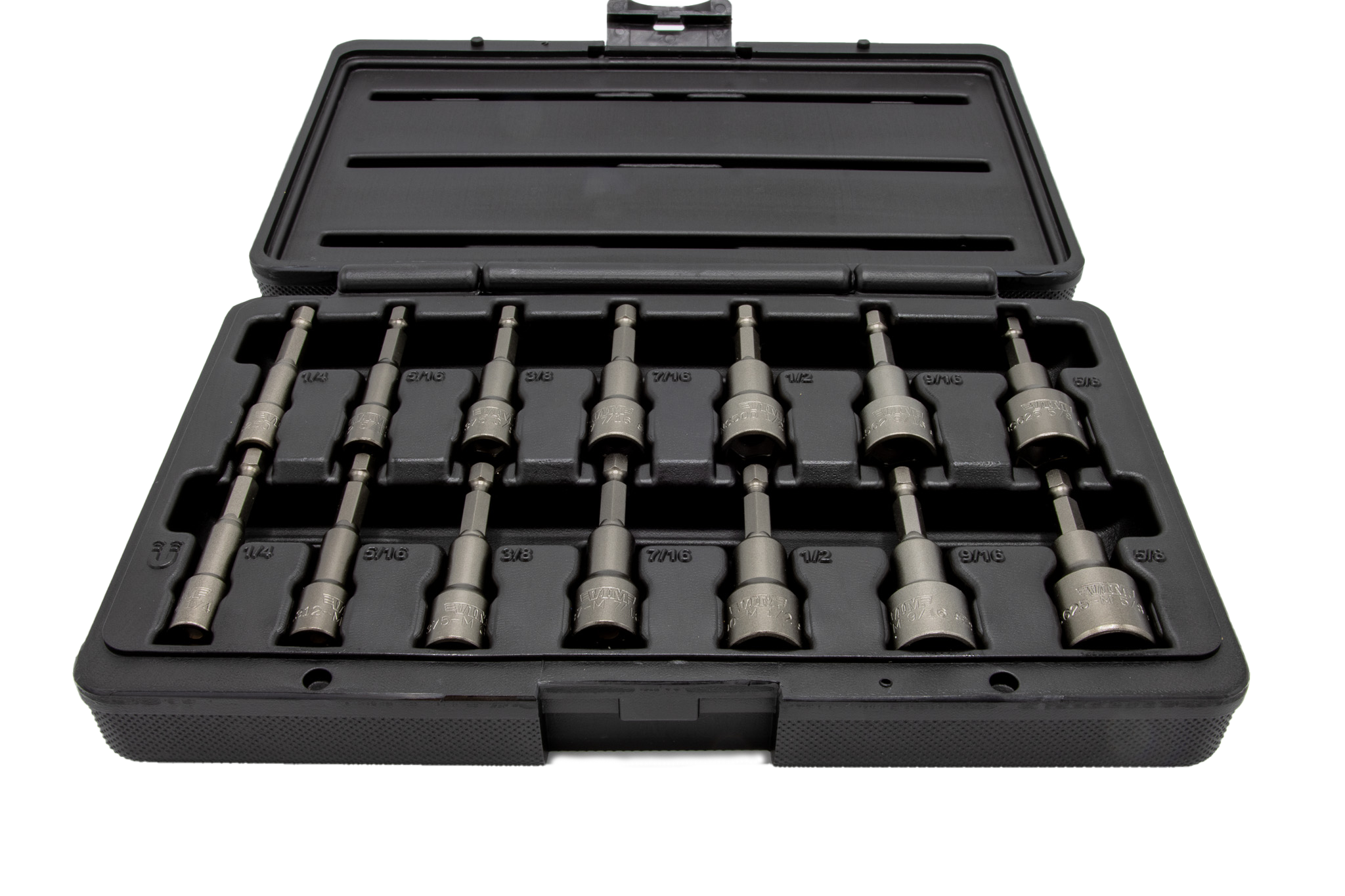 VIM Tools NS100A 14pc SAE Nut Setter Set perspective view of full open molded case