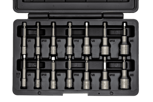 VIM Tools NS100A 14pc SAE Nut Setter Set open case top-down view showing all 14 pieces