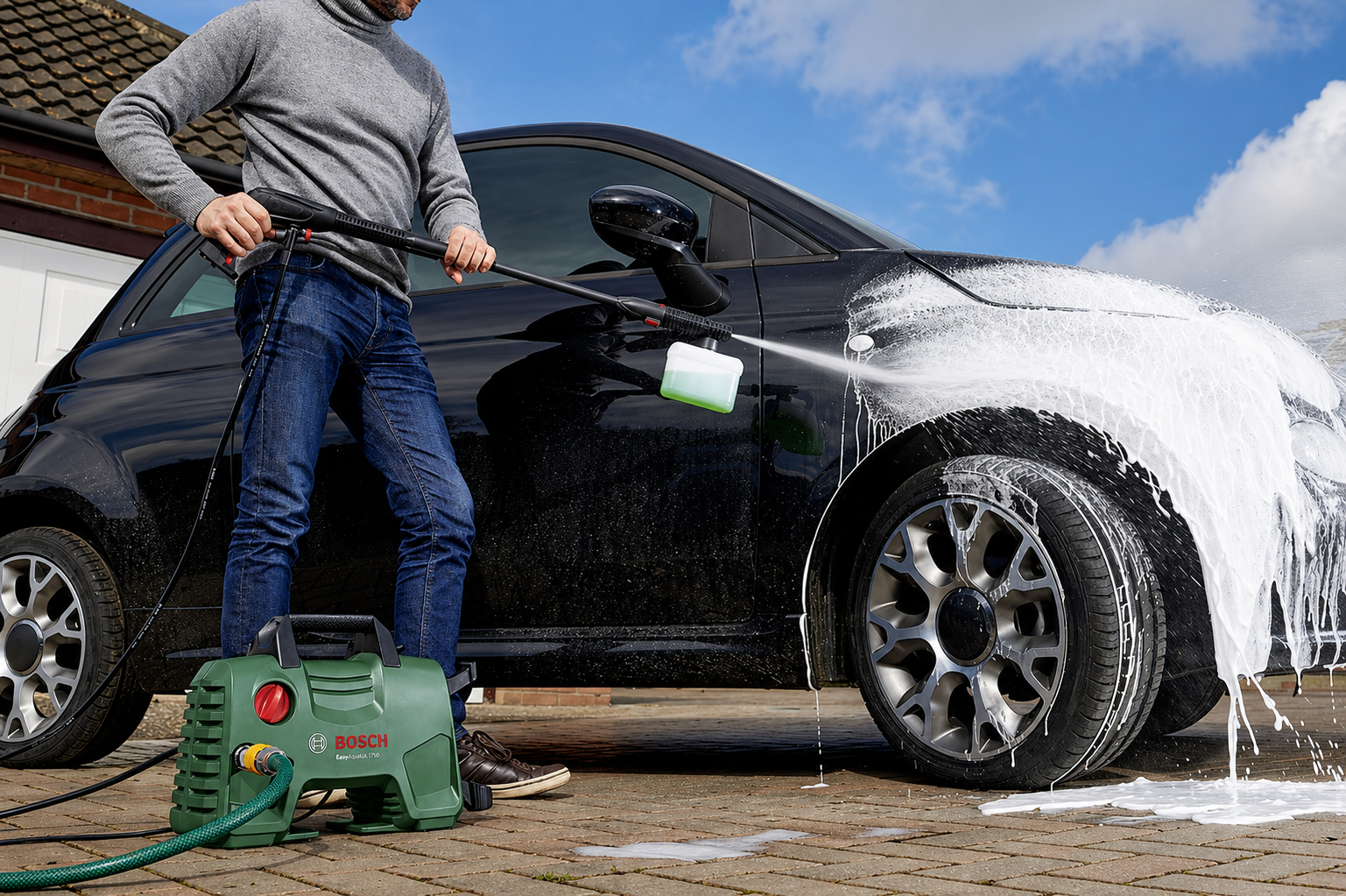 Bosch EASYAQUATAK 1700 Electric Pressure Washer, 1700 PSI, 1.54 GPM, Compact, Lightweight, Portable Power Cleaner for Car, Patio, Driveway, Deck & Outdoor Cleaning