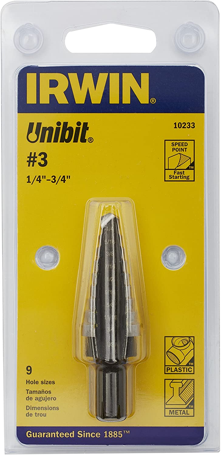 Irwin Tools Unibit #3 1/4-Inch to 3/4-Inch Step-Drill Bit. 3/8-Inch Shank (10233) - MPR Tools & Equipment