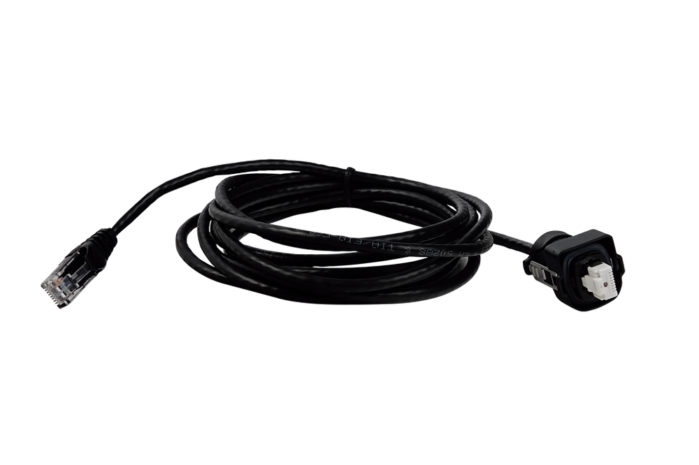 Cojali Jaltest JDC563 Ethernet Diagnostic Cable for Liebherr, close-up of RJ45 and ruggedized connector ends