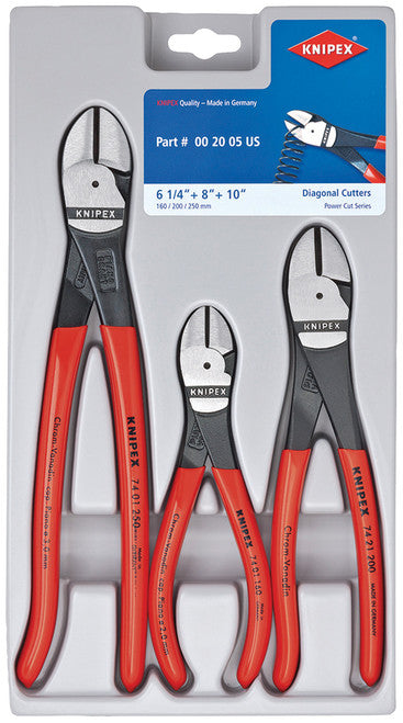 Knipex 00 20 05 US KNI002005US 3 PC DIAGONAL CUTTERS SET - MPR Tools & Equipment