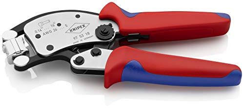 Knipex 97 53 18 Twistor16 Self-Adjusting Crimping Pliers for Wire end Sleeves with rotatable die Head Chrome Plated 240 mm, Red - MPR Tools & Equipment