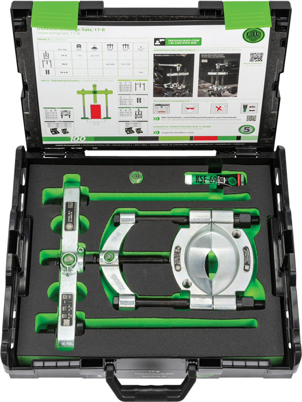 Kukko 17-B Separating-Set With Quick Clam Ping Pressure Spindle Ø7/8 Up To 4 1/2 X 13 3/4 Ø22-115 Mm/350 Mm - MPR Tools & Equipment