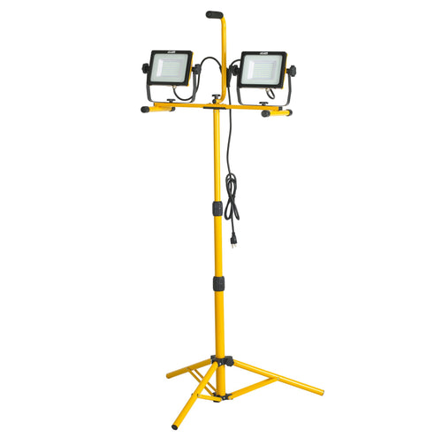 Alert Stamping LF240ST ProLite Twin LED 14,000 Lumen Tripod Flood Light on yellow tripod, white background