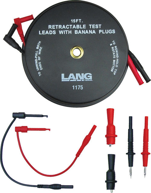 Lang Tools 1175 Retractable Test Leads - 2 Leads X 15 Ft. With Banana Plugs - MPR Tools & Equipment