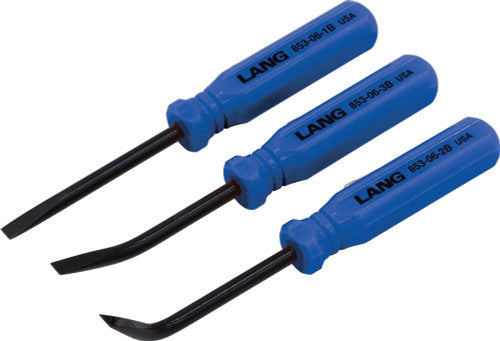 Lang Tools 853-06-3ST-B 3-pc 5" Long Mini Pocket Pry BAR Set, 0°, 27° and 55° Tips - Blue - MPR Tools & Equipment