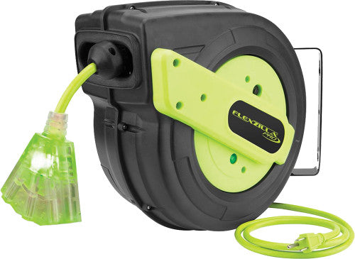 Legacy Manufacturing FZ8120603 60 FT. FLEXZILLA PRO RETRACTABLE EXTENSION CORD REEL WITH SELF-LEVELING SYSTEM, 12/3 SJTOW, ZILLAGREEN, 1875W, 15A - MPR Tools & Equipment