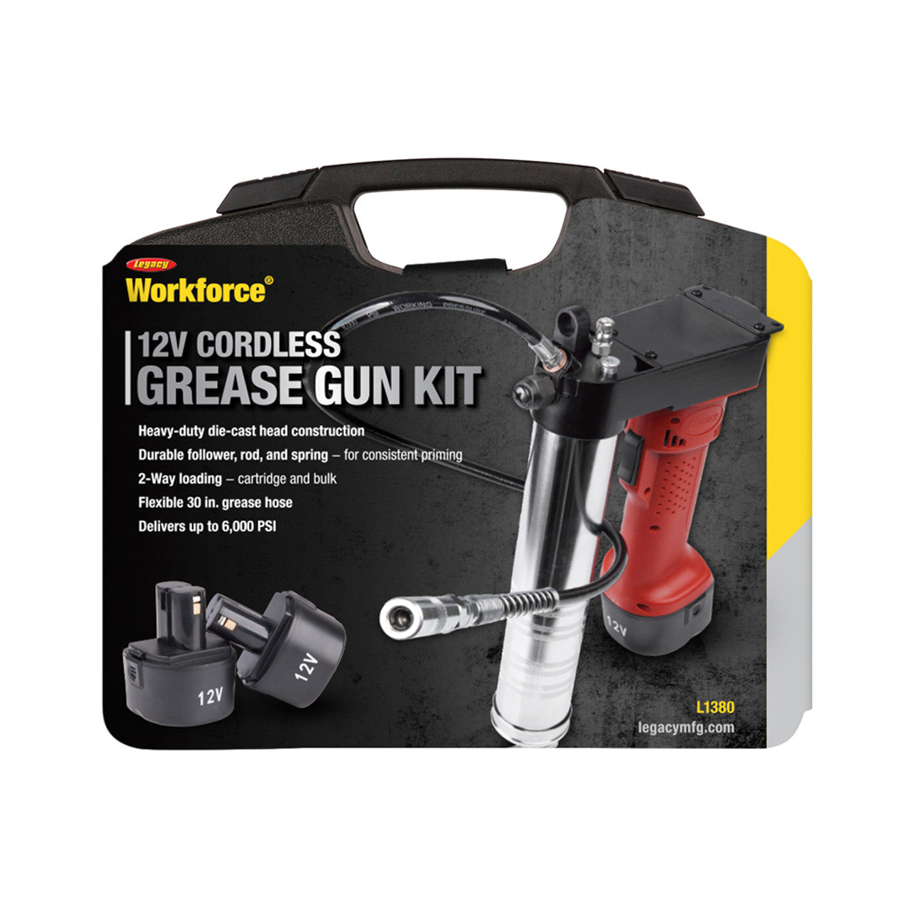 Legacy Manufacturing L1380 Workforce 12V Cordless Grease Gun Kit With Two Ni-Cd Batteries - MPR Tools & Equipment