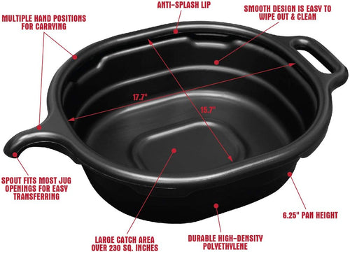 Lisle 17972 4.5 Gallon Oval Drain Pan, Black - MPR Tools & Equipment