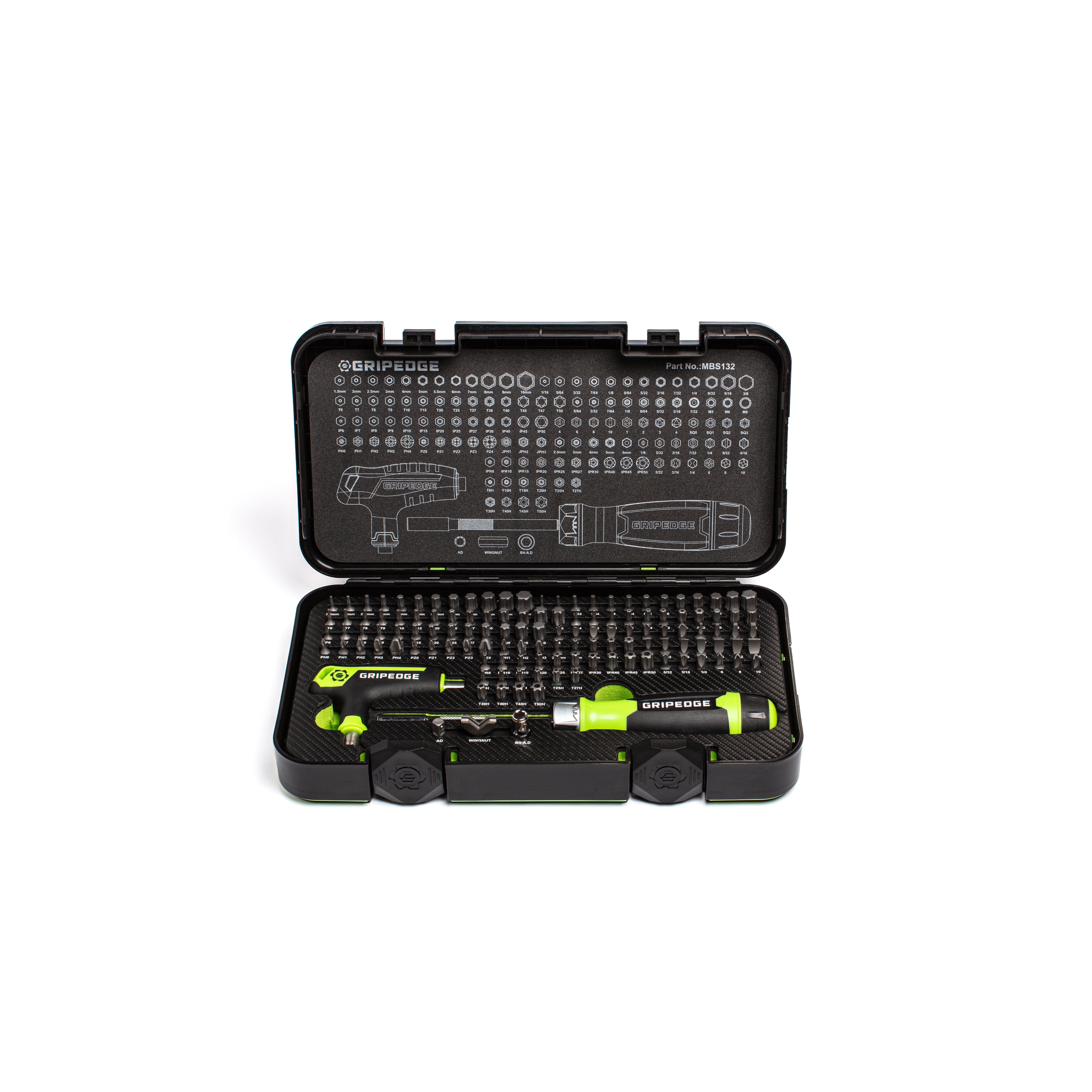 GripEdge MBS132 132-Pc RPT Multi-Bit Driver Set - Complete Kit