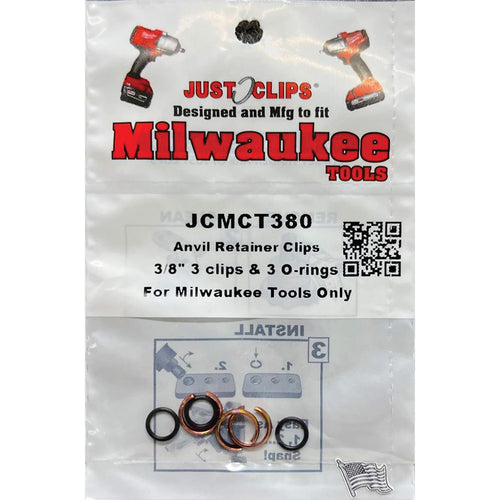 Just Clips JCMCT38010 3/8" Milwaukee Style Anvil Retainer Clips and O-Rings 10-Pack, 3 snap rings and 3 O-rings per pack, Made in USA