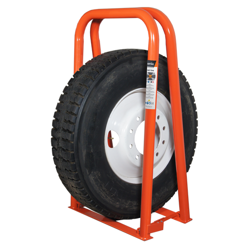 Martins Industries MIC-2WB 2-Bar Wide-Base Portable Tire Inflation Cage with super single truck tire, orange powder-coated steel