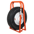 Martins Industries MIC-2WB 2-Bar Wide-Base Portable Tire Inflation Cage with super single truck tire, orange powder-coated steel