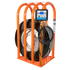 Martins Industries MIC-4-KIT 4-Bar Tire Inflation Cage with automatic inflator display and truck tire inside, orange steel frame