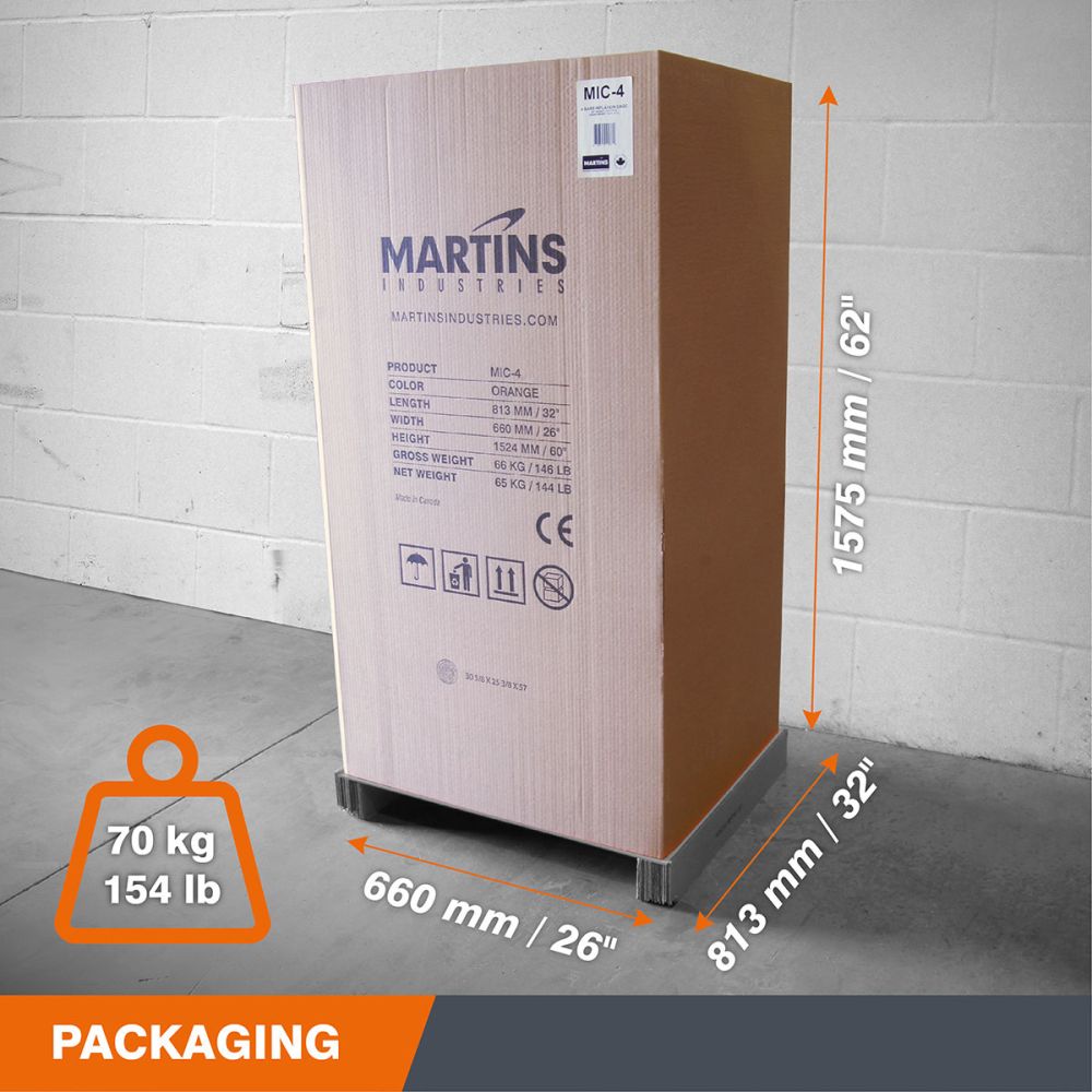 Martins Industries MIC-4-KIT packaging with dimensions 32x26x62 in and 154 lb kit weight shown