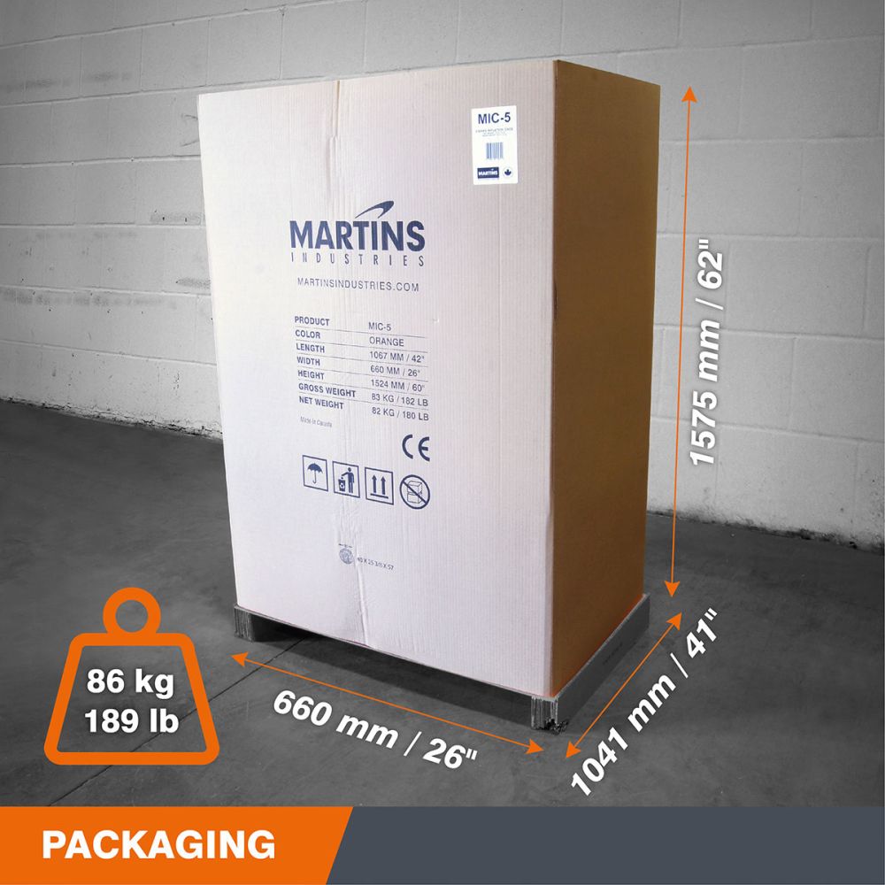 Martins Industries MIC-5 packaging dimensions - 86 kg, 26 x 41 x 62 inches
