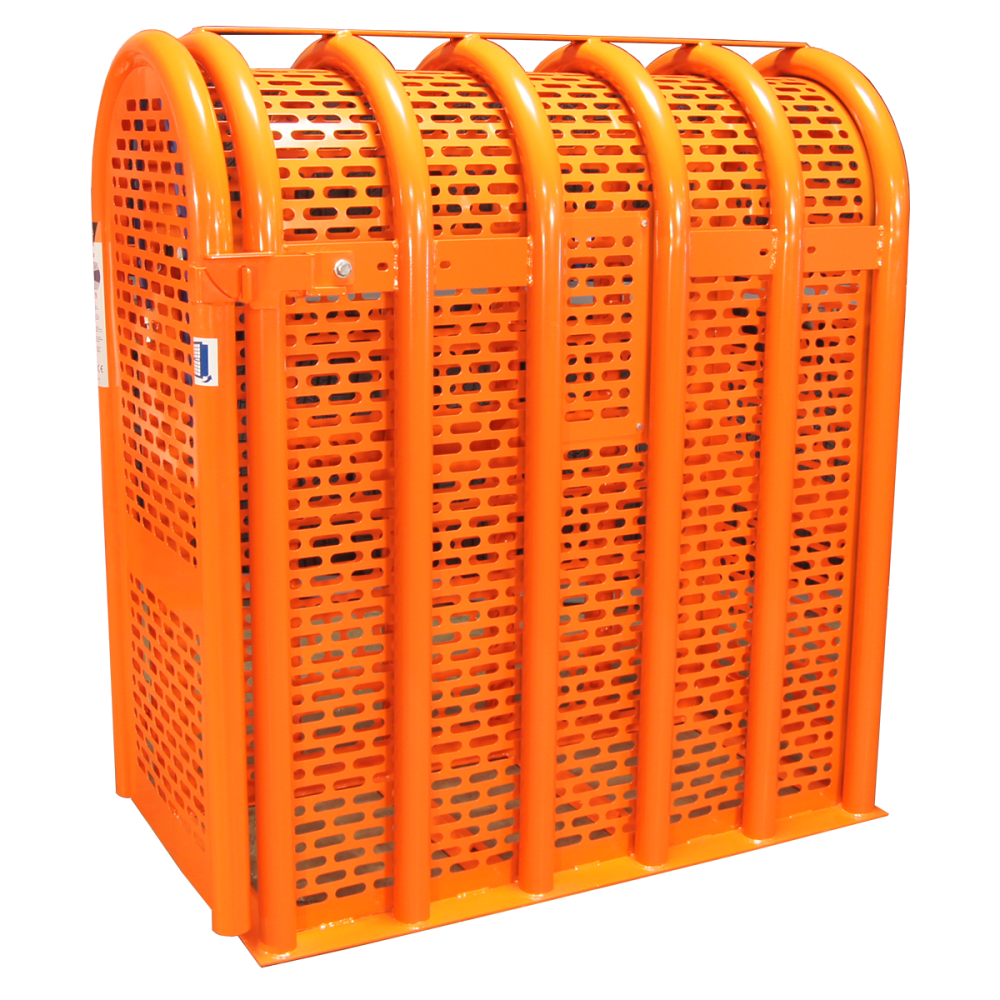 Martins Industries MIC-6HD 6-Bar HD Tire Inflation Safety Cage, orange powder-coated steel, front angle view