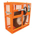 Martins Industries MIC-AUHD-52 52" Automatic HD Tire Inflation Safety Cage in orange powder-coated steel with wire mesh walls and a tire locked inside