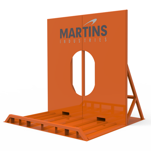 Martins Industries MITB-80 80" OTR Tire Inflation Barrier Cage, orange powder coated steel, angled view