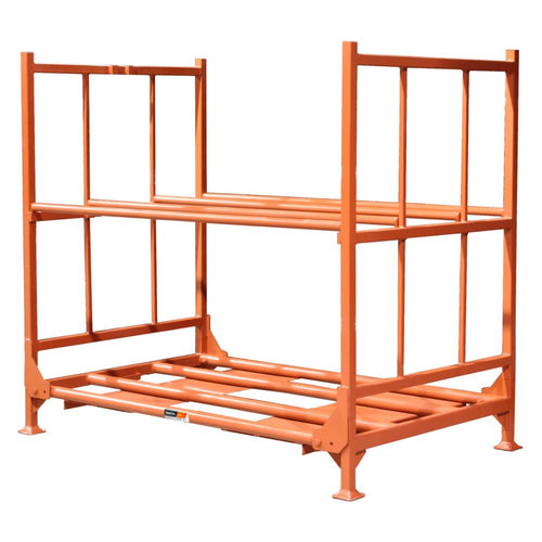 Martins Industries MLTFD Folding Tire Rack empty, showing orange steel frame and folding structure
