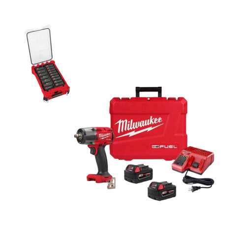 Milwaukee Tool 2962-22R M18™ 1/2" Drive Mid-Torque Impact Wrench + FREE Milwaukee Tool 49-66-6803 1/2" Drive Metric Deep Socket Set