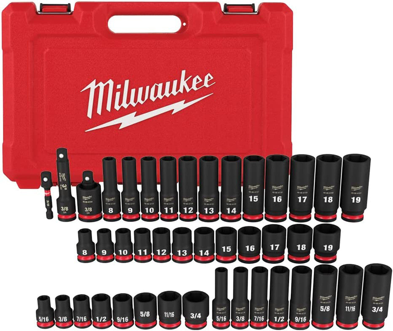 Milwaukee 49-66-7009 43PC 3/8" Drive SAE & Metric Deep 6 Point Socket Set + FREE Milwaukee Tool 49-66-7002 14pc 1/4" Drive Metric Standard Impact Socket Set