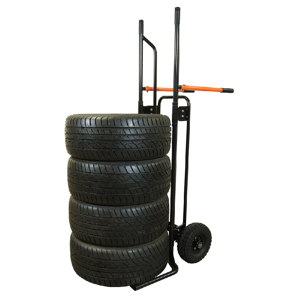 Martins Industries MSTC Tire Rider Standard Tire Cart loaded with four stacked tires