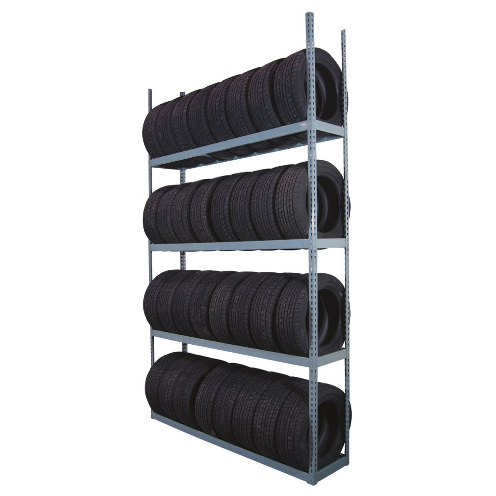 Martins Industries MTSR-4 4-Tier Tire Storage Rack fully loaded with passenger and light truck tires