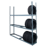 Martins Industries MTSR-3 3-Tier Tire Storage Rack with tires partially loaded on each shelf