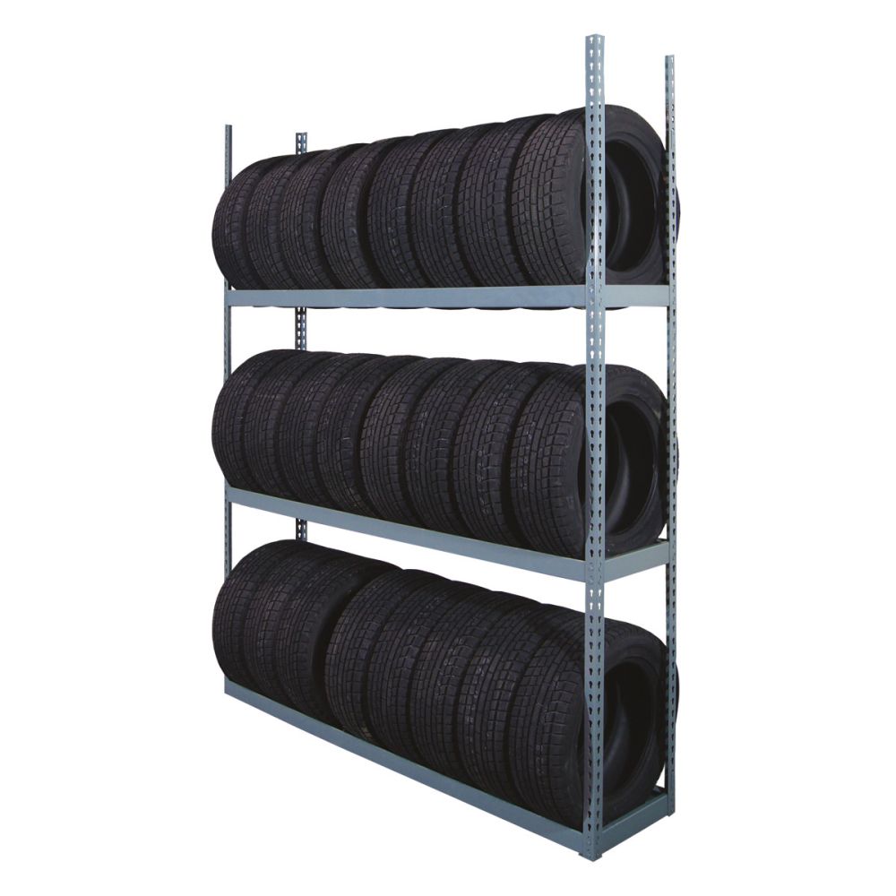 Martins Industries MTSR-3 3-Tier Tire Storage Rack fully loaded with passenger tires on tread