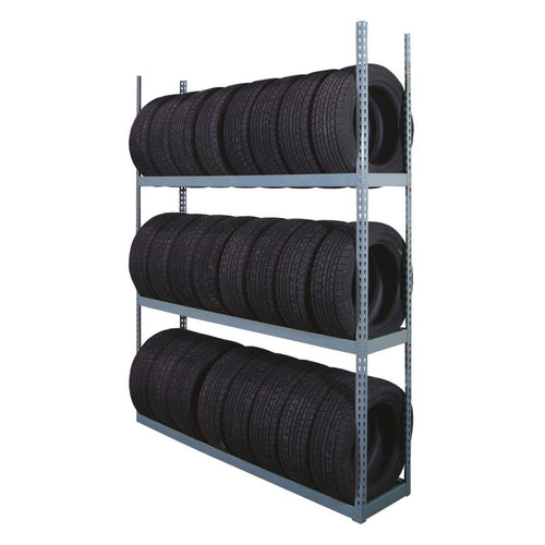 Martins Industries MTSR-3 3-Tier Tire Storage Rack fully loaded with passenger tires on tread