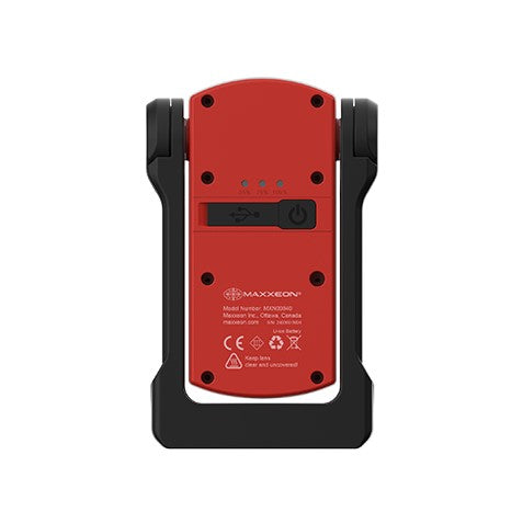 Maxxeon MXN00840 WorkStar CYCLAMP 1000lm Rechargeable Clamp Light - Back View with USB Port and Power Button