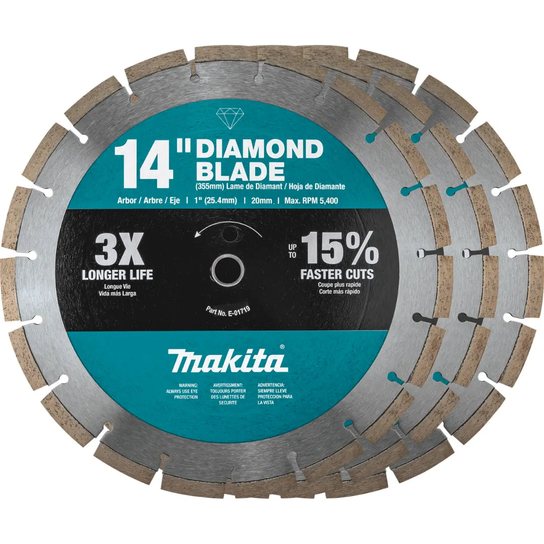 Makita B-69646 14" Segmented Diamond Blade, General Purpose, Contractor (3-Pack)