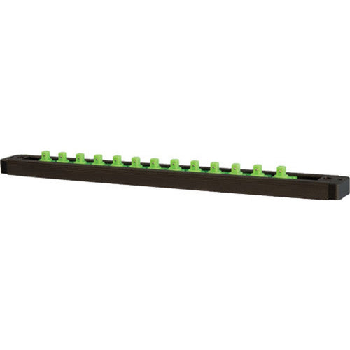 Mechanic's Time Savers LAS25MBG 1/4" DR. 1-ROW LOCK-A-SOCKET RAIL, HOLDS 13 SOCKETS, MATTE BLACK W/GREEN POSTS - MPR Tools & Equipment