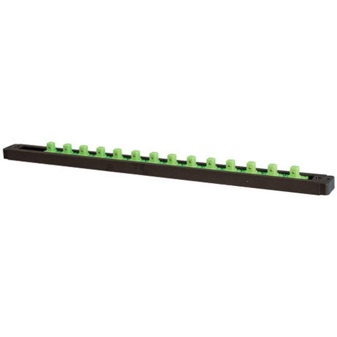 Mechanic's Time Savers LAS38MBG 3/8" DR. 1-ROW LOCK-A-SOCKET RAIL, HOLDS 14 SOCKETS, MATTE BLACK W/GREEN POSTS - MPR Tools & Equipment