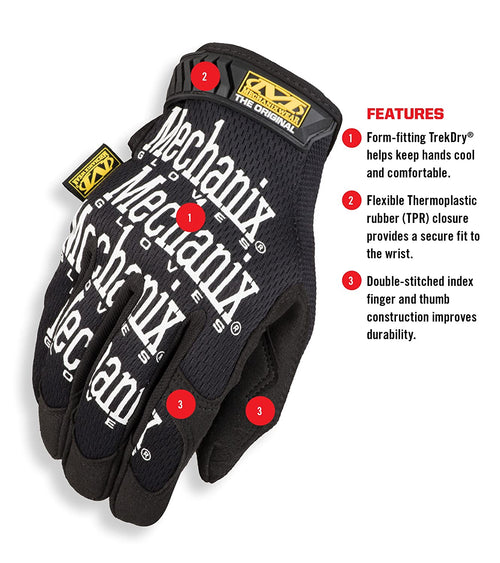 Mechanix Wear MG-05-009 Original Work Gloves (Medium, Black) - MPR Tools & Equipment