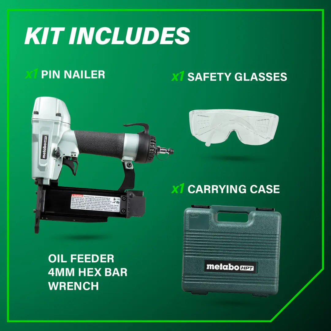 Metabo HPT NP50AM 23 Gauge 2 in. Pneumatic Pin Nailer Kit