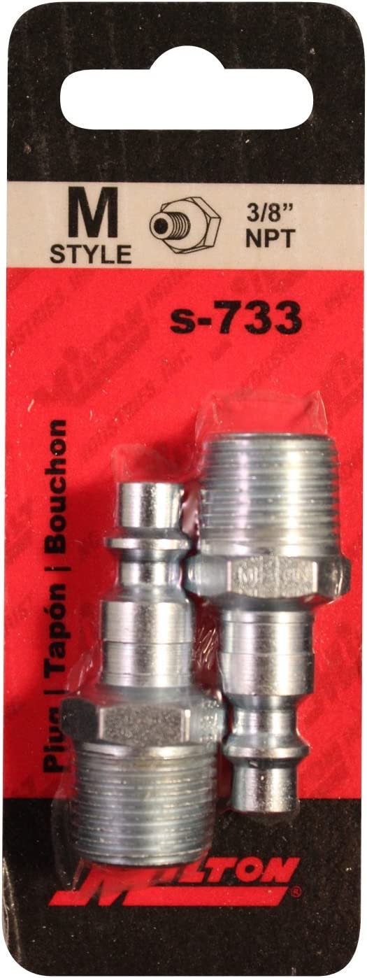 Milton Industries S-733 3/8" Male Plug M-Style, 2/Cd - MPR Tools & Equipment