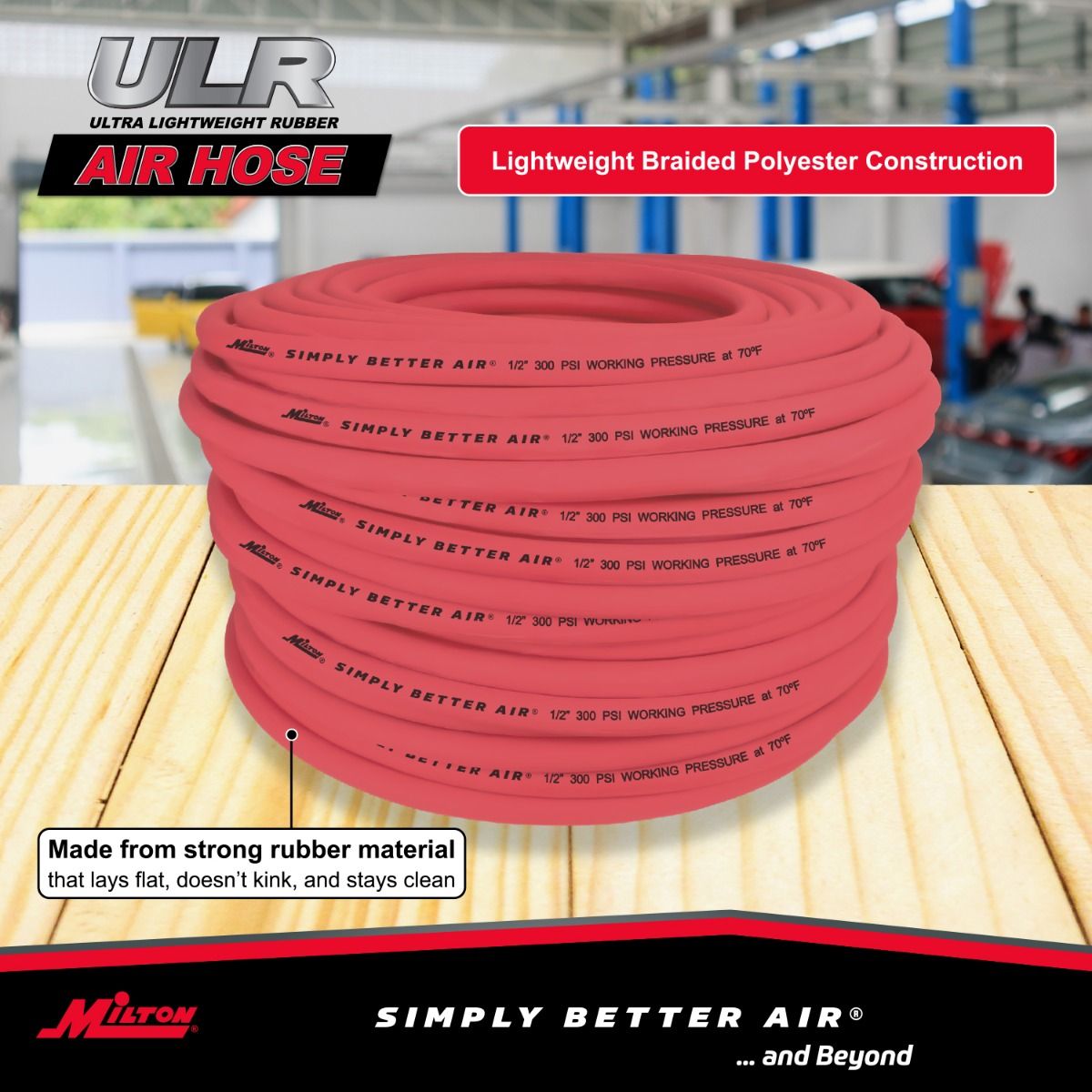 Milton Industries ULR12300BK 1/2" Ultra Lightweight Rubber Hose, 300' Bulk Hose with No Ends - MPR Tools & Equipment