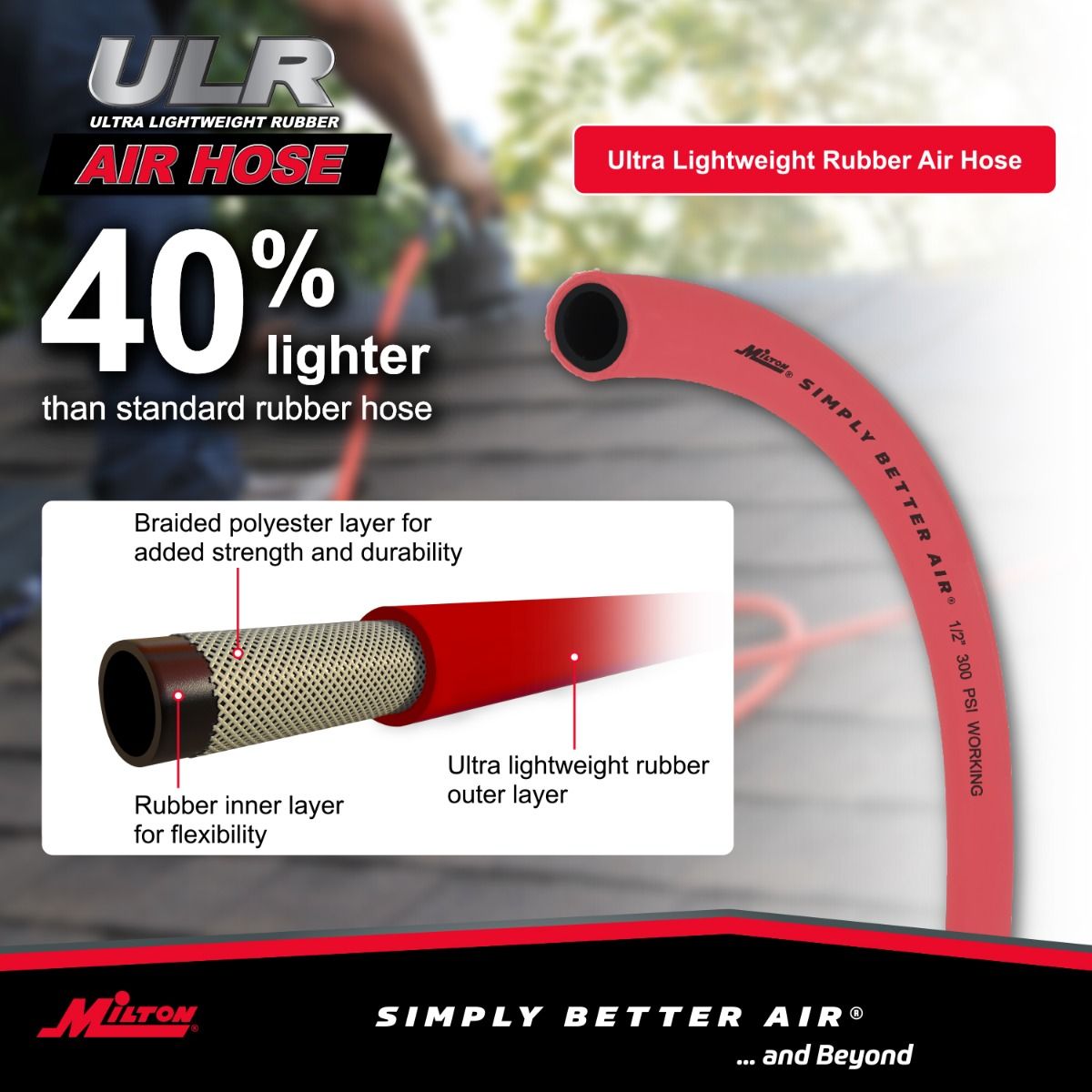 Milton Industries ULR12300BK 1/2" Ultra Lightweight Rubber Hose, 300' Bulk Hose with No Ends - MPR Tools & Equipment