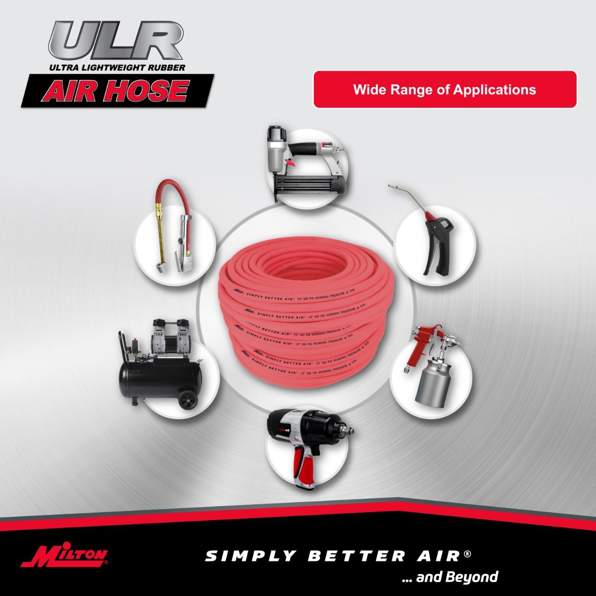 Milton Industries ULR12300BK 1/2" Ultra Lightweight Rubber Hose, 300' Bulk Hose with No Ends - MPR Tools & Equipment