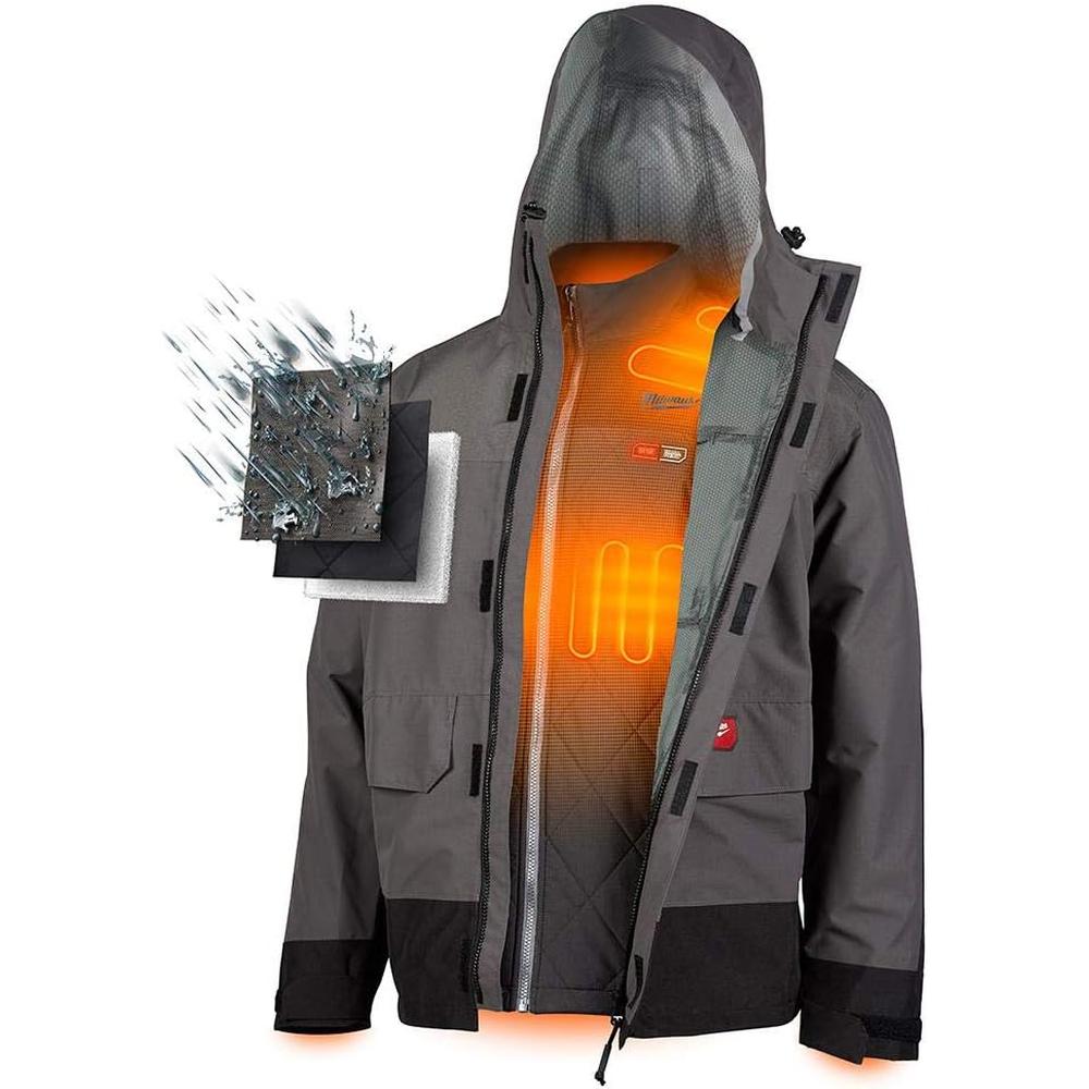 Milwaukee Tool 203RN-21M M12™ Heated AXIS™ Layering System with HYDROBREAK™ Rain Shell, Gray, Medium