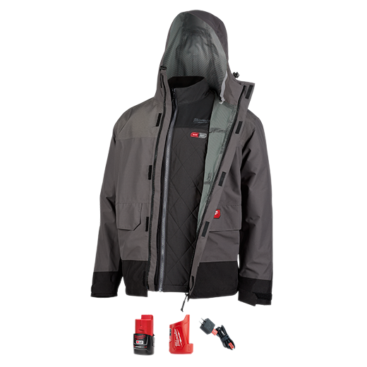 Milwaukee Tool 203RN-21M M12™ Heated AXIS™ Layering System with HYDROBREAK™ Rain Shell, Gray, Medium - MPR Tools & Equipment