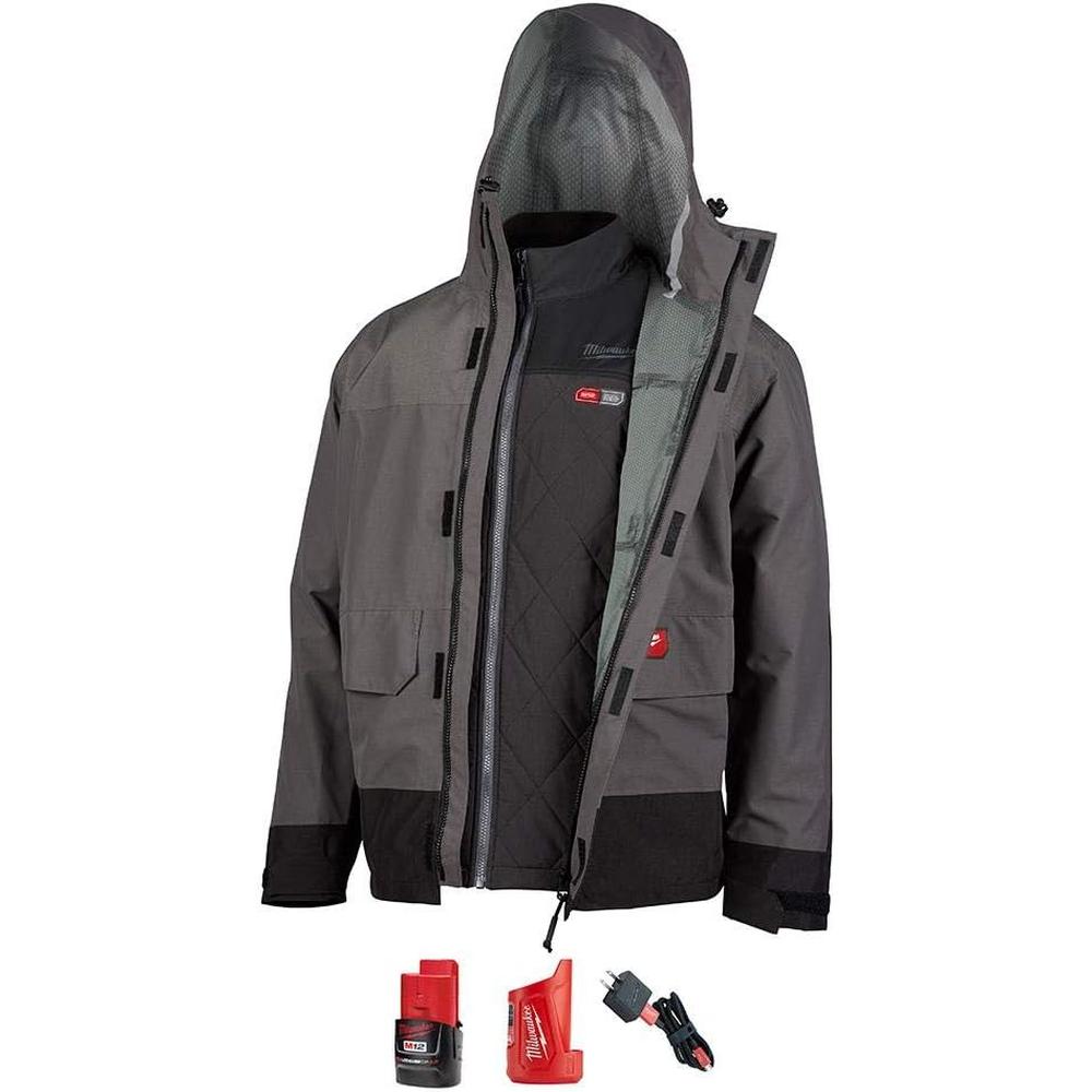 Milwaukee Tool 203RN-21M M12™ Heated AXIS™ Layering System with HYDROBREAK™ Rain Shell, Gray, Medium