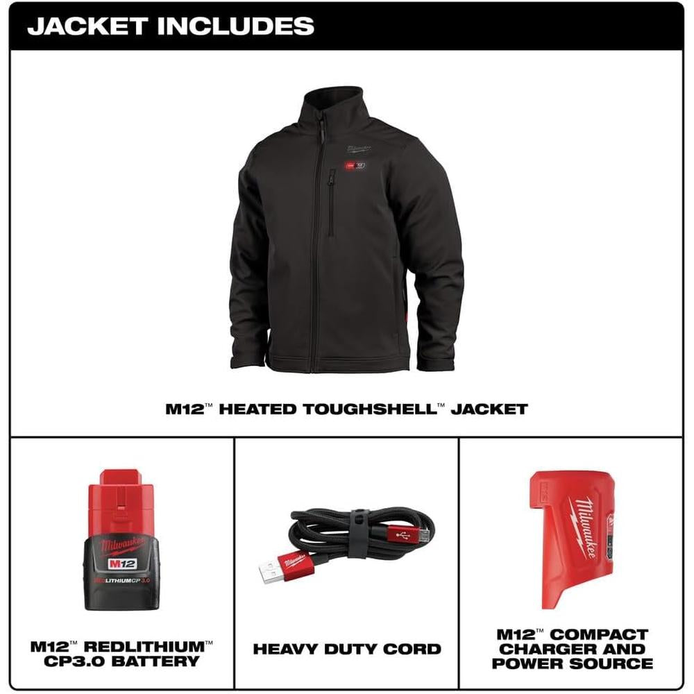 Milwaukee Tool 204B-21XL M12 BLACK HEATED TOUGHSHELL JACKET KIT - XL