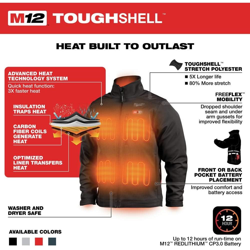 Milwaukee Tool 204B-21XL M12 BLACK HEATED TOUGHSHELL JACKET KIT - XL