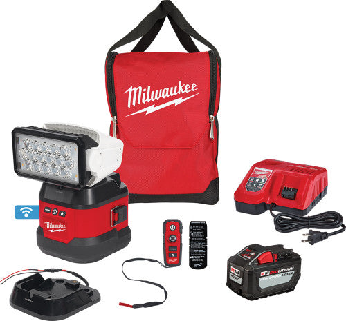 Milwaukee Tool 2123-21HD M18 UTILITY REMOTE CONTROL SEARCH LIGHT KIT: (1) M18 MAGNETIC BASE, (1) 12VDC HARDWIRE BASE, (1) REMOTE CONTROL, (1) M18 HD12.0 BATTERY, (1) MULTI-VOLTAGE CHARGE - MPR Tools & Equipment