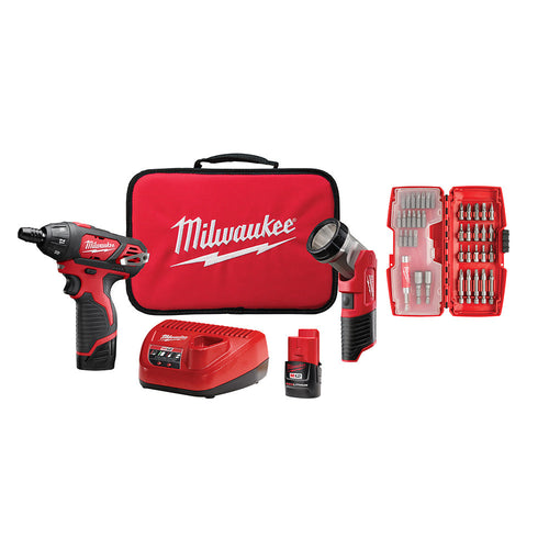 Milwaukee Tool 2482-22 M12 SCRDVR WFREE LIGHT&ACC KIT - MPR Tools & Equipment